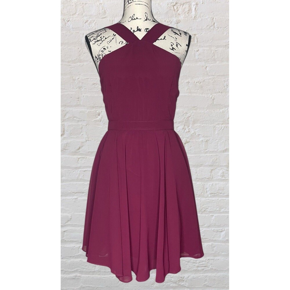 Lulus Forevermore Halter Skater Dress Womens SM Burgundy Elegant Romantic Sexy